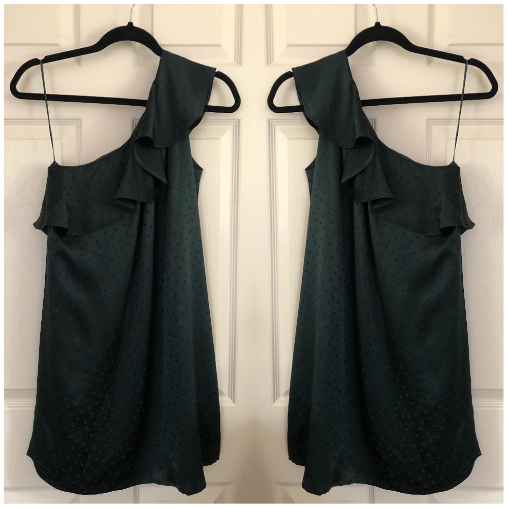 Madewell Green One Shoulder Silk Polka Dot Dress